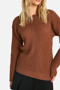 Jumpers|Knitwear*boohoo Fisherman Crew Neck Jumper biscuit