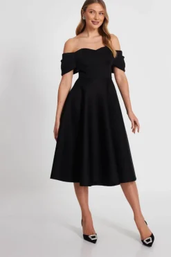 Midi Dresses*Quiz Bardot Midi Skater Dress Black