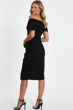 Wrap Dresses|Midi Dresses*Quiz Bardot Ruched Wrap Midi Dress Black