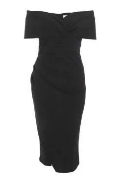 Wrap Dresses|Midi Dresses*Quiz Bardot Ruched Wrap Midi Dress Black