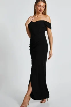 Wrap Dresses*Quiz Bardot Wrap Maxi Dress Black