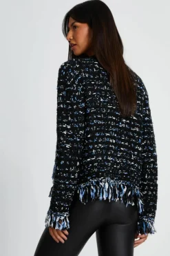 Cardigans*Quiz Boucle Knit Fringe Cardigan Black