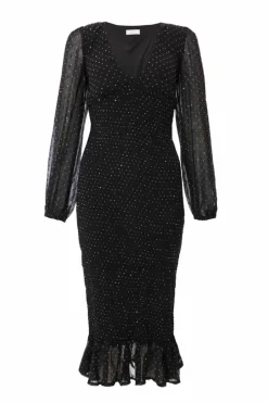 Midi Dresses*Quiz Chiffon Diamante Midi Dress Black