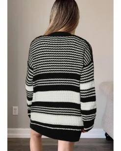 Cardigans*Azura Exchange Colorblock Textured Knit Buttoned Cardigan Black