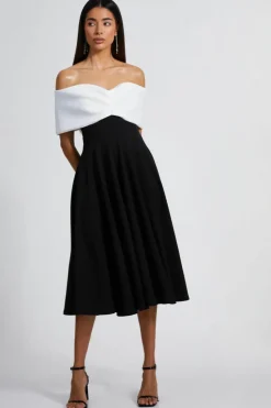 Midi Dresses*Quiz Contrast Skater Midi Dress Black