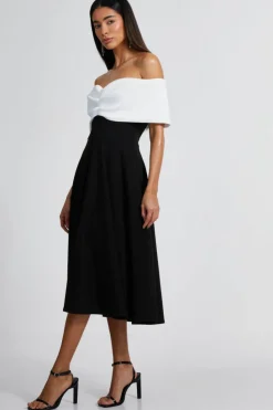 Midi Dresses*Quiz Contrast Skater Midi Dress Black
