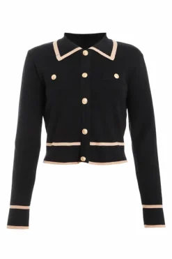 Cardigans*Quiz Contrast Trim Knit Cardigan Black