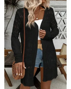 Cardigans*Azura Exchange Crochet Hollow Out Open Front Cardigan Black