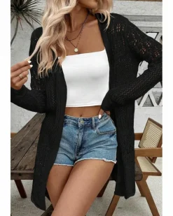 Cardigans*Azura Exchange Crochet Hollow Out Open Front Cardigan Black