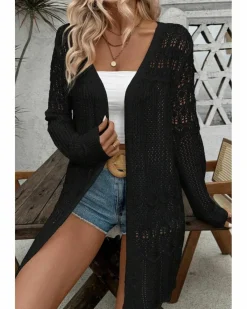 Cardigans*Azura Exchange Crochet Hollow Out Open Front Cardigan Black