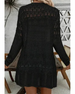 Cardigans*Azura Exchange Crochet Hollow Out Open Front Cardigan Black