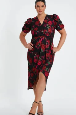 Wrap Dresses|Midi Dresses*Quiz Curve Floral Wrap Midi Dress Black