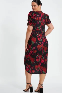 Wrap Dresses|Midi Dresses*Quiz Curve Floral Wrap Midi Dress Black