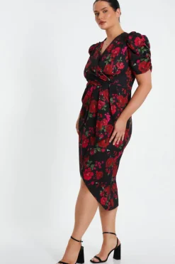 Wrap Dresses|Midi Dresses*Quiz Curve Floral Wrap Midi Dress Black