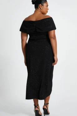 Midi Dresses*Quiz Curve Glitter Bardot Midi Dress Black