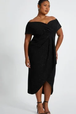 Midi Dresses*Quiz Curve Glitter Bardot Midi Dress Black