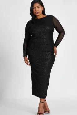 Bodycon Dresses*Quiz Curve Glitter Mesh Midaxi Dress Black
