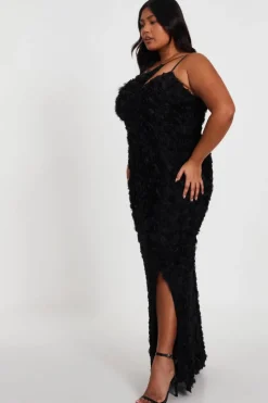 Maxi Dresses*Quiz Curve One Shoulder Floral Maxi Dress Black