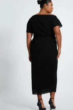 Midi Dresses*Quiz Curve Pleated Midi Dress Black