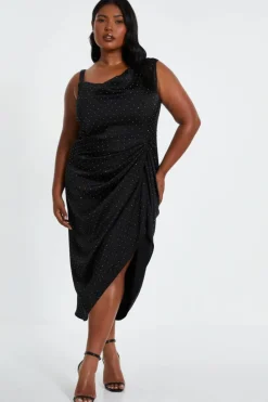 Midi Dresses*Quiz Curve Rhinestone Satin Midi Dress Black
