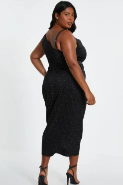 Midi Dresses*Quiz Curve Rhinestone Satin Midi Dress Black