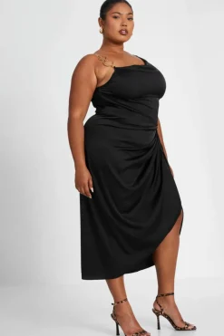 Midi Dresses*Quiz Curve Satin Midi Dress Black
