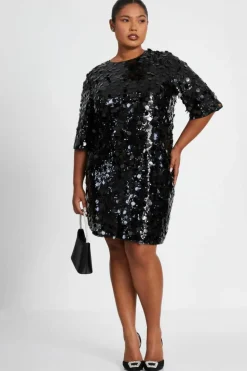 Bodycon Dresses*Quiz Curve Sequin Boxy Tunic Dress Black