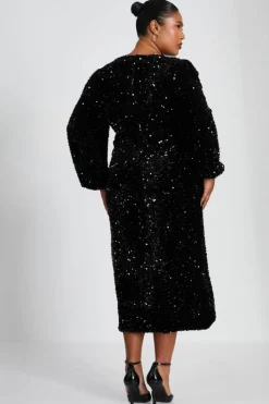 Midi Dresses*Quiz Curve Sequin Midi Dress Black