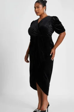 Wrap Dresses|Midi Dresses*Quiz Curve Velvet Wrap Midi Dress Black