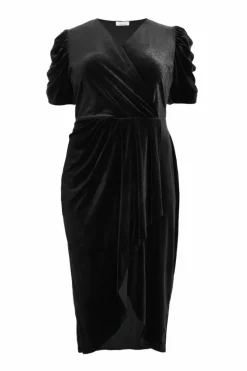 Wrap Dresses|Midi Dresses*Quiz Curve Velvet Wrap Midi Dress Black