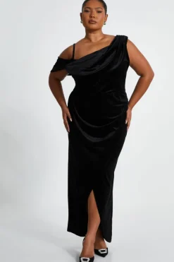 Wrap Dresses|Maxi Dresses*Quiz Curve Velvet Wrap Maxi Dress Black