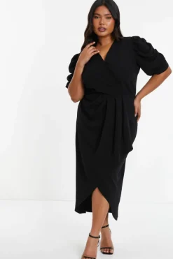 Wrap Dresses|Midi Dresses*Quiz Curve Wrap Midi Dress Black