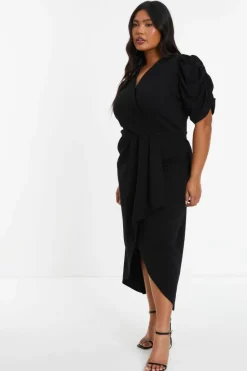 Wrap Dresses|Midi Dresses*Quiz Curve Wrap Midi Dress Black