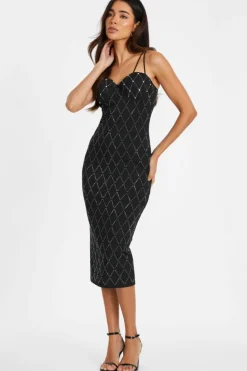 Midi Dresses*Quiz Diamante Bodycon Midi Dress Black
