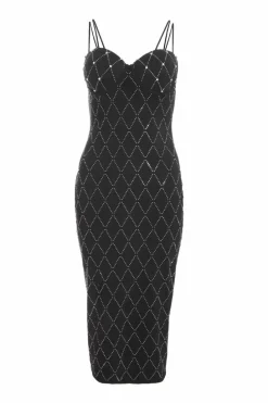 Midi Dresses*Quiz Diamante Bodycon Midi Dress Black