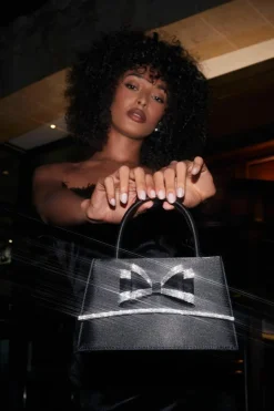 Handbags*Quiz Diamante Bow Bag Black
