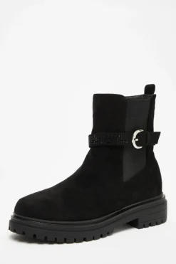 Chunky Boots*Quiz Diamante Chunky Buckle Boots Black