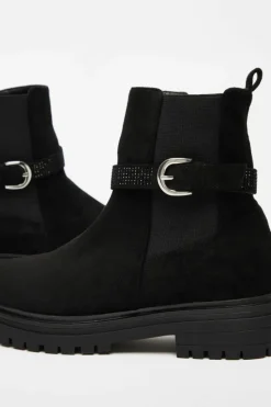 Chunky Boots*Quiz Diamante Chunky Buckle Boots Black