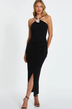 Midi Dresses*Quiz Diamante Corsage Midi Dress Black
