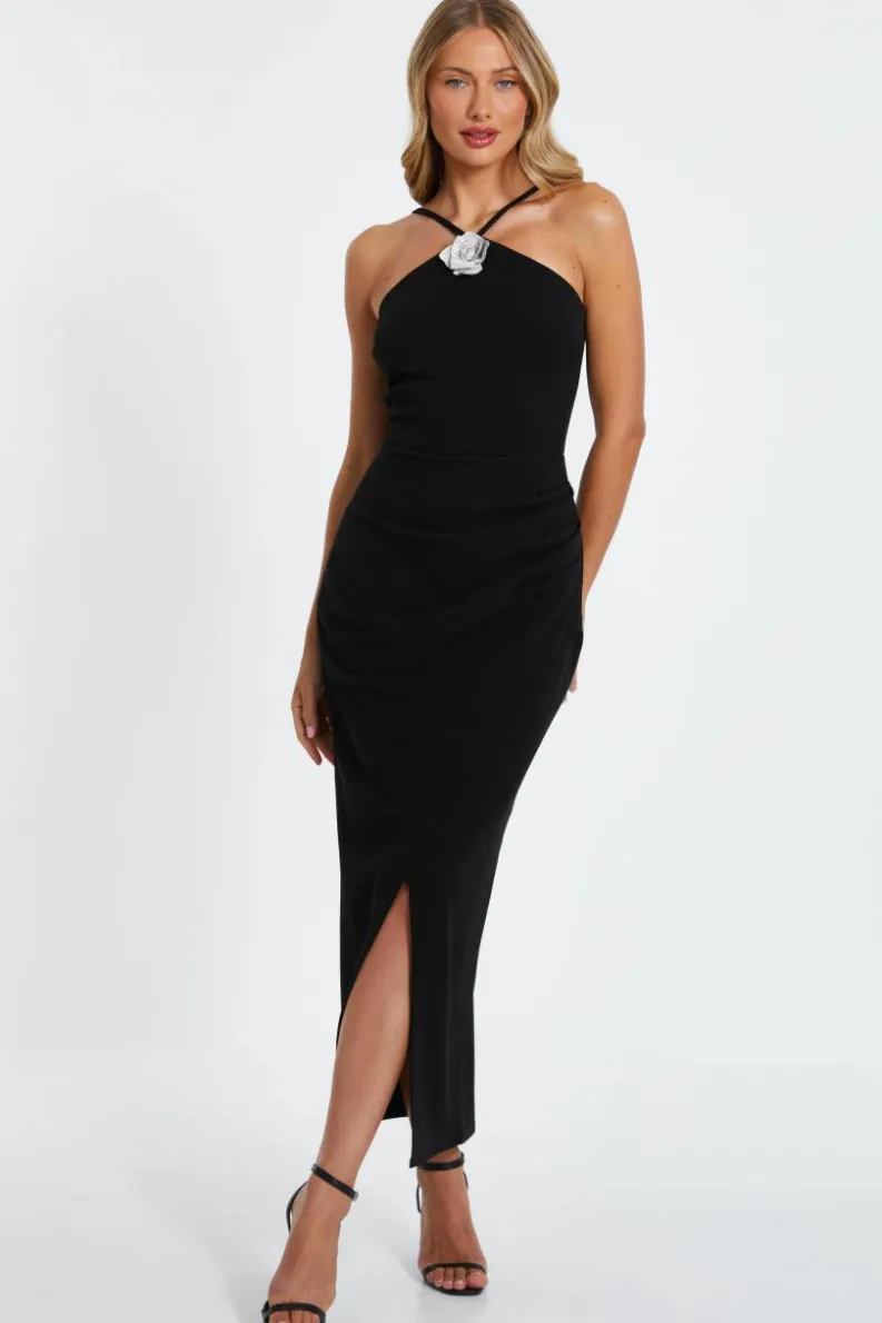 Midi Dresses*Quiz Diamante Corsage Midi Dress Black