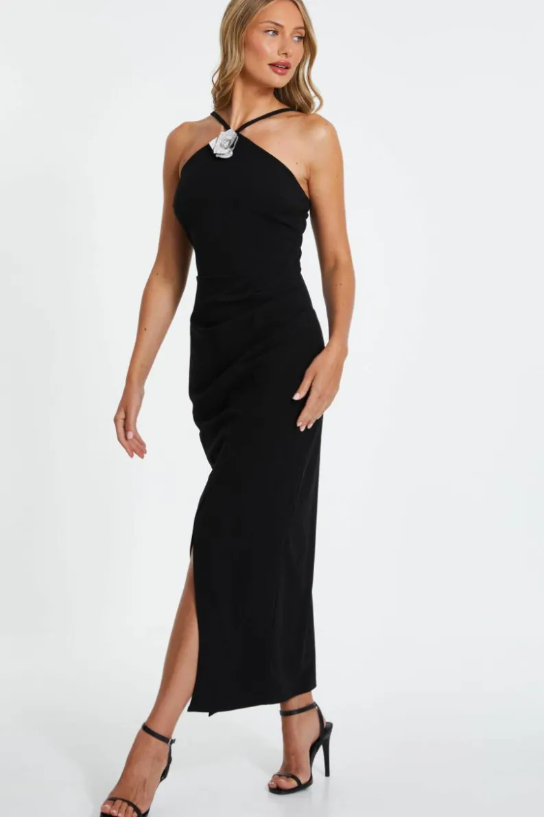 Midi Dresses*Quiz Diamante Corsage Midi Dress Black