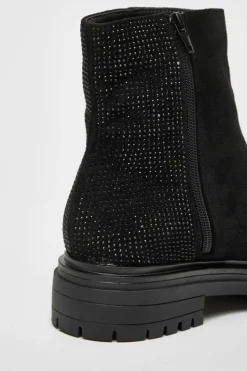 Ankle Boots*Quiz Diamante Faux Suede Ankle Boots Black