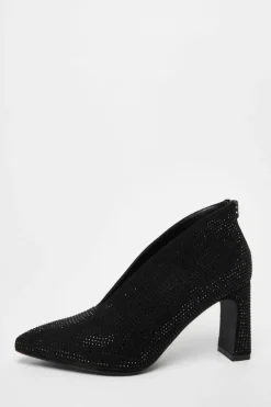 Heeled Boots*Quiz Diamante Heeled Shoe Boots Black