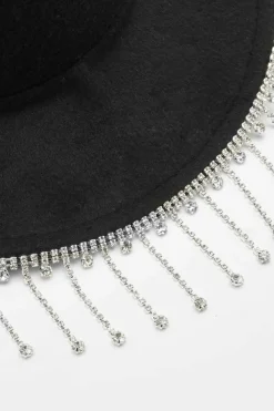 Hats & Gloves|Hats & Gloves*boohoo Diamante Tassel Trim Cowboy Hat black