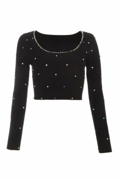 Cardigans*Quiz Embellished Knit Cropped Jumper Black