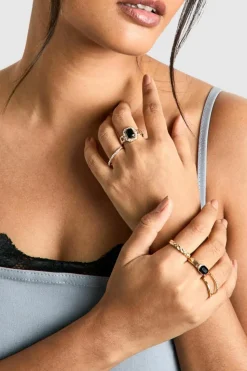 Rings*boohoo Black Embellished Ring 6 Pack gold