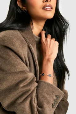 Bracelets*boohoo Enamel Diamante Detail Scattered Clover Bracelet black