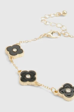 Bracelets*boohoo Enamel Diamante Detail Scattered Clover Bracelet black