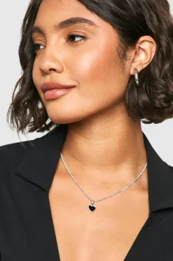 Necklaces*boohoo Black Enamel Heart Necklace silver