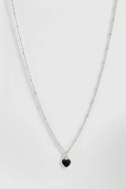 Necklaces*boohoo Black Enamel Heart Necklace silver